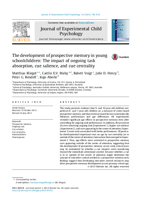 (PDF) The development of prospective memory in young schoolchildren ...