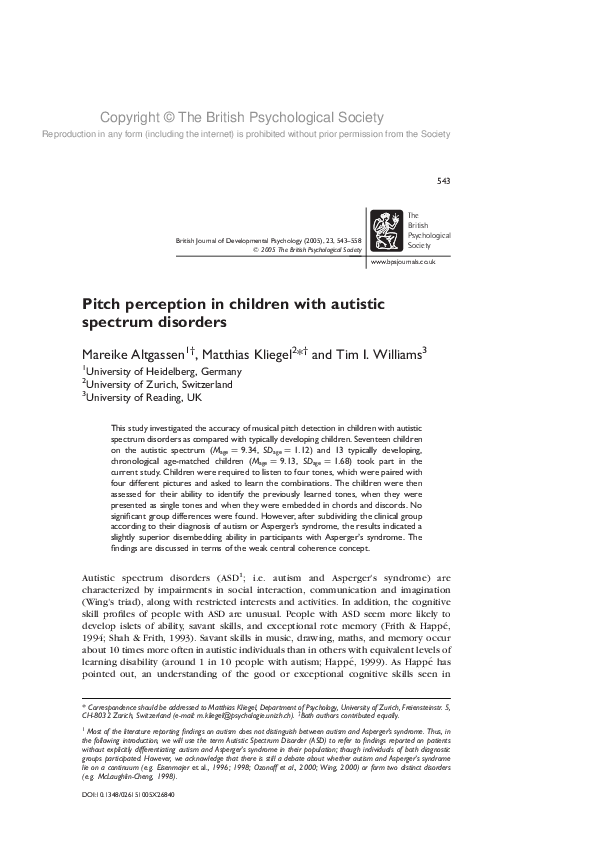 (PDF) Pitch perception in children with autistic spectrum disorders