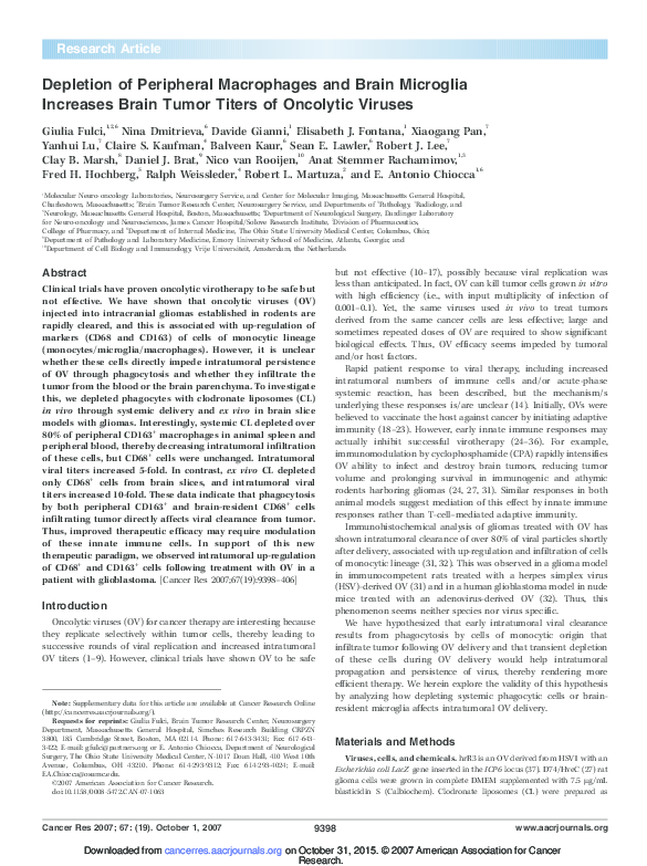 (PDF) Depletion of Peripheral Macrophages and Brain Microglia Increases ...