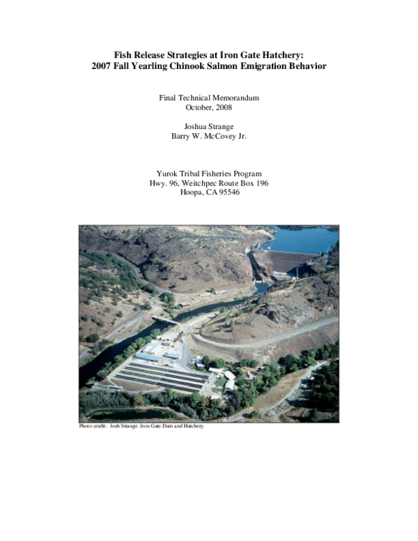 (PDF) Fish Release Strategies at Iron Gate Hatchery 2007 Fall Yearling