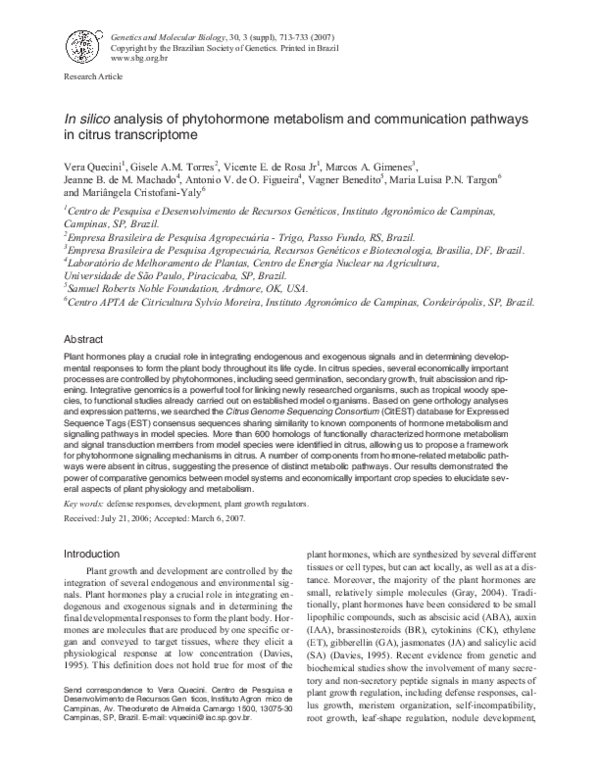 (PDF) In silico analysis of phytohormone metabolism and communication ...