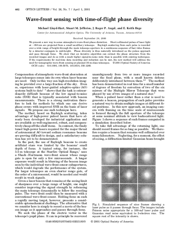 (PDF) Wave-front sensing with time-of-flight phase diversity