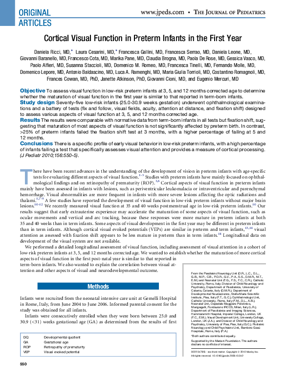 (PDF) Cortical Visual Function in Preterm Infants in the First Year