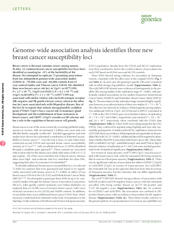 (PDF) Genome-wide association analysis identifies three new breast ...