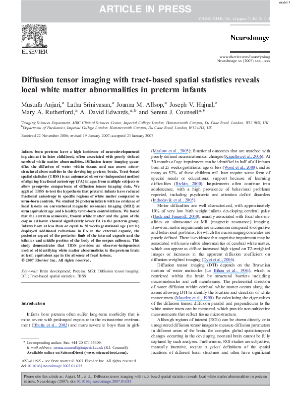 (PDF) Diffusion tensor imaging with tract-based spatial statistics ...