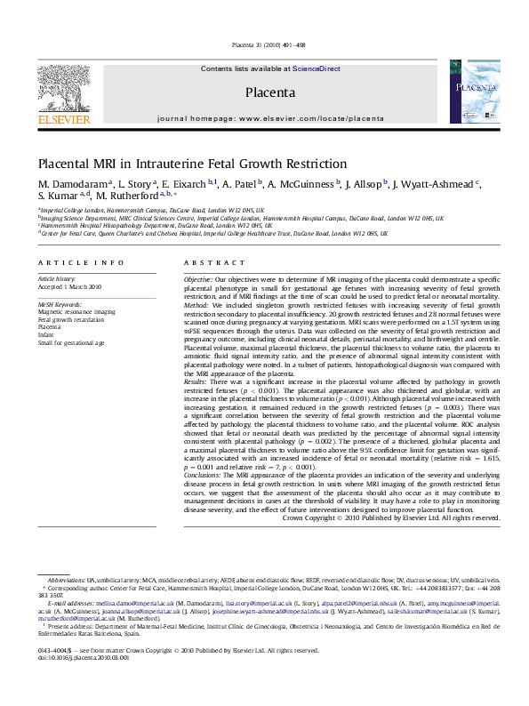 (PDF) Placental MRI in Intrauterine Fetal Growth Restriction