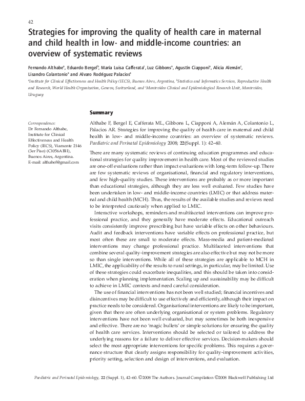 (PDF) Strategies for improving the quality of health care in maternal ...