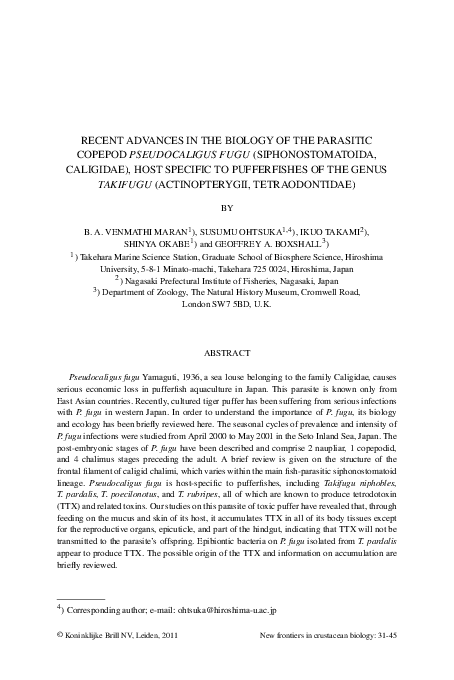 (PDF) Recent Advances In The Biology Of The Parasitic Copepod ...
