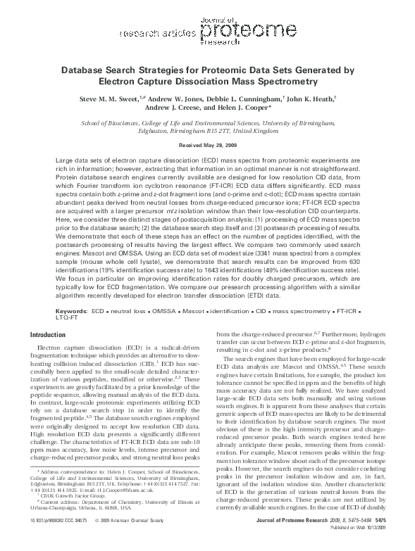 (PDF) Database Search Strategies for Proteomic Data Sets Generated by