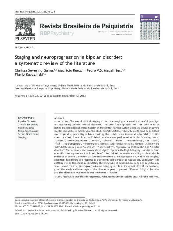 (PDF) Staging and Neuroprogression in Bipolar Disorder: A Systematic ...