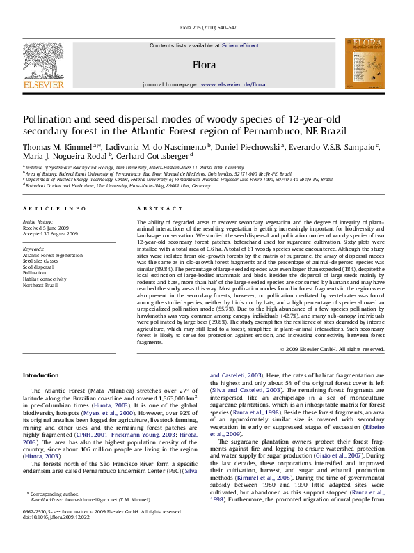 (PDF) Pollination and seed dispersal modes of woody species of 12-year ...