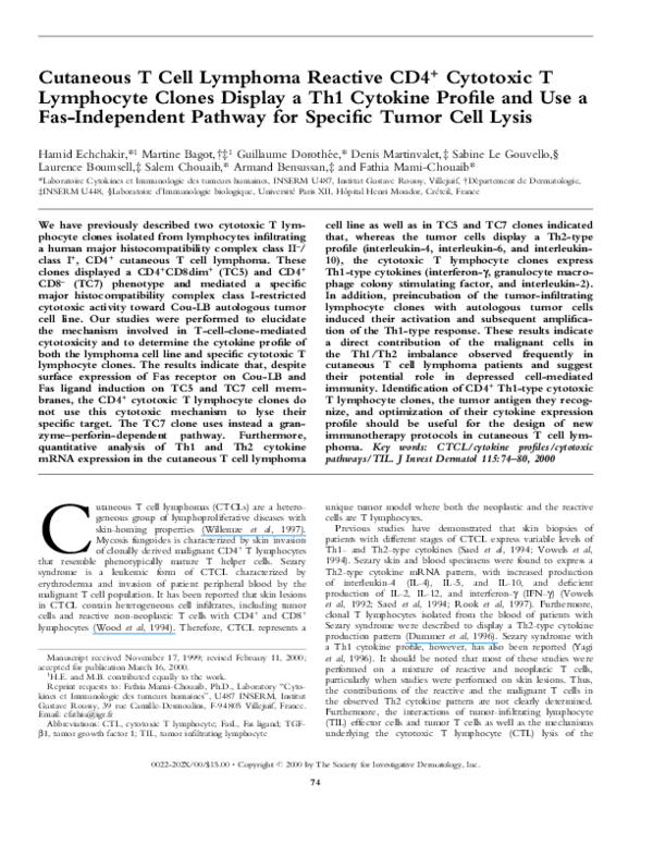 (PDF) Cutaneous T Cell Lymphoma Reactive CD4+ Cytotoxic T Lymphocyte ...