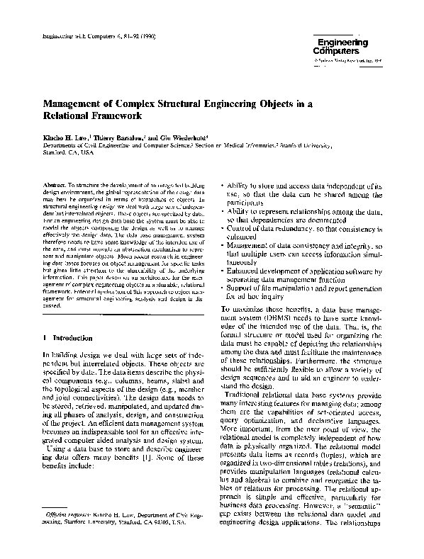 (PDF) Management of complex structural engineering objects in a ...