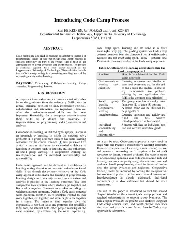 (PDF) Introducing Code Camp Process