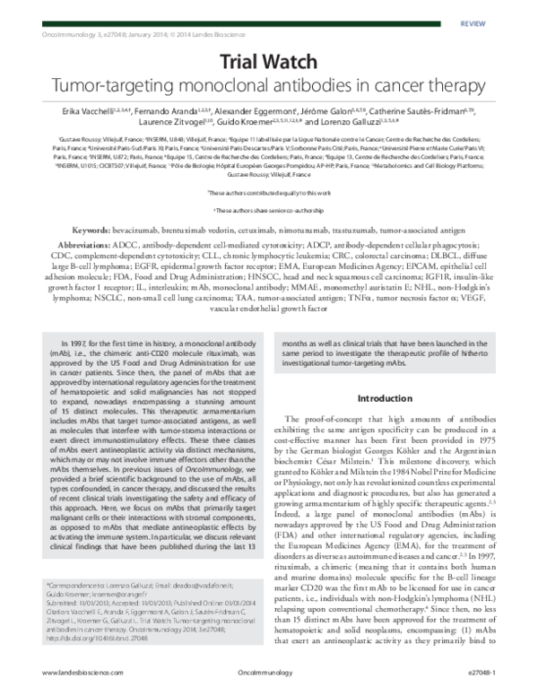 (PDF) Trial Watch: Tumor-targeting monoclonal antibodies in cancer therapy