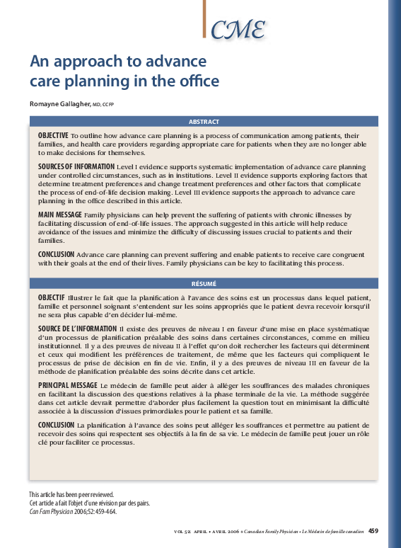 (PDF) An approach to advance care planning in the office