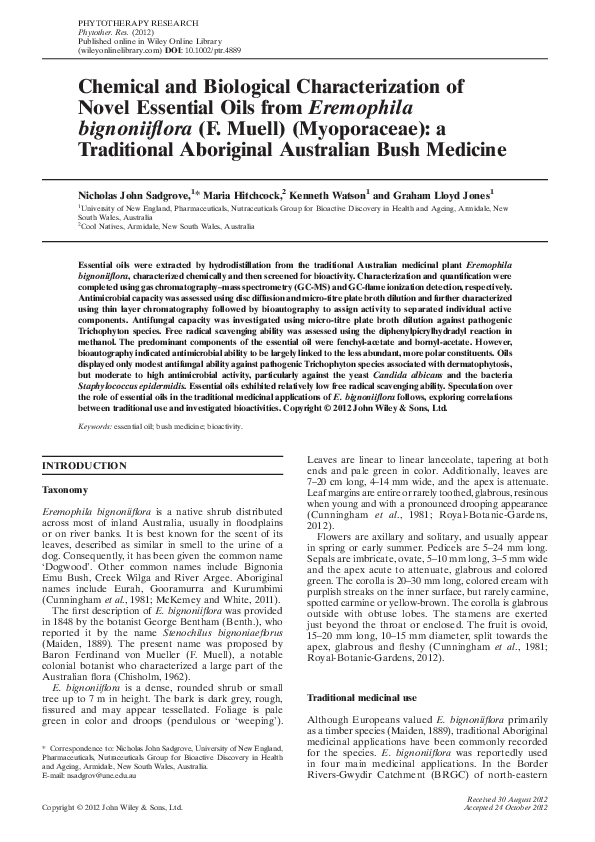 (PDF) Chemical and biological characterization of novel essential oils ...