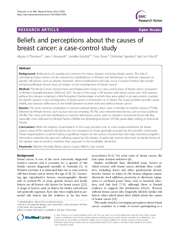 (PDF) Beliefs and perceptions about the causes of breast cancer: A case ...