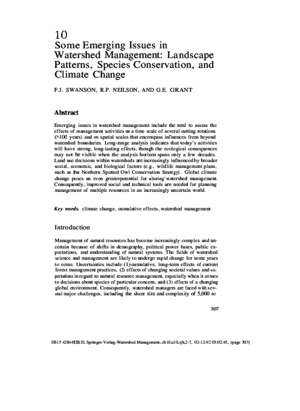 (PDF) Some Emerging Issues in Watershed Management: Landscape Patterns ...