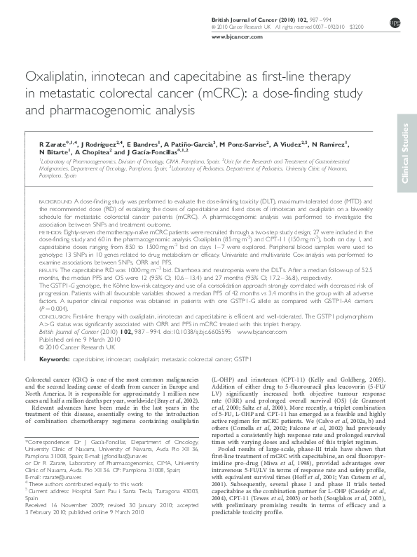 (PDF) Oxaliplatin, irinotecan and capecitabine as first-line therapy in ...