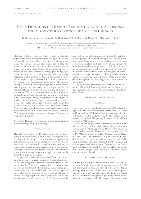 (PDF) Early detection of diabetes retinopathy by new algorithms for ...