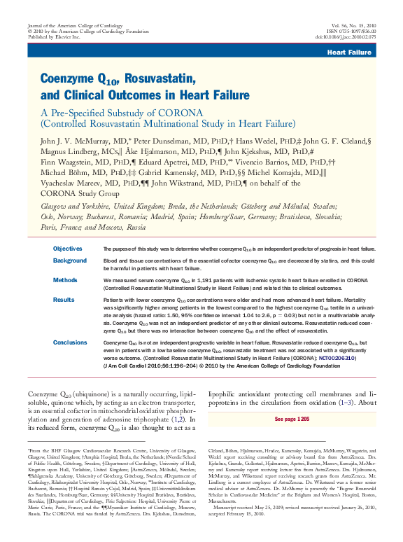 (PDF) Coenzyme Q10, Rosuvastatin, and Clinical in Heart