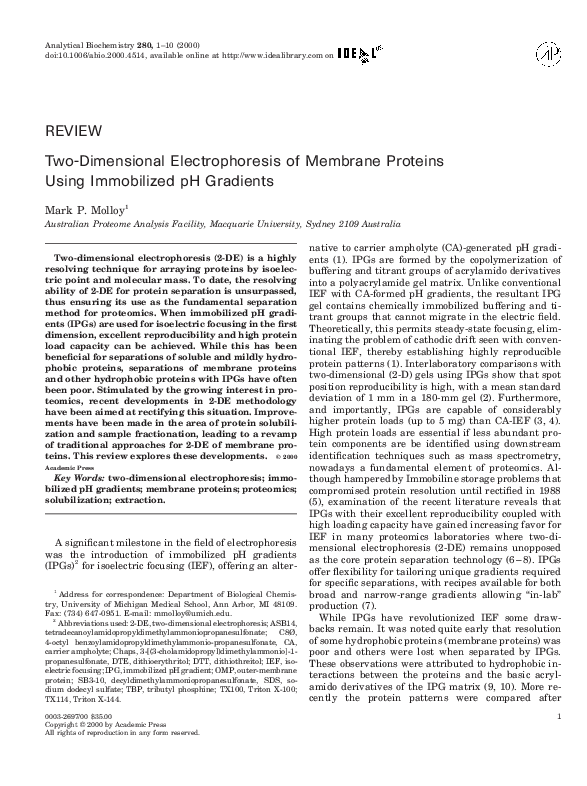 (PDF) Two-dimensional electrophoresis of membrane proteins