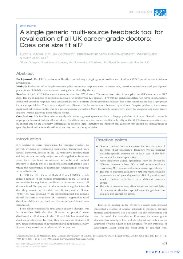(PDF) A single generic multi-source feedback tool for revalidation of ...