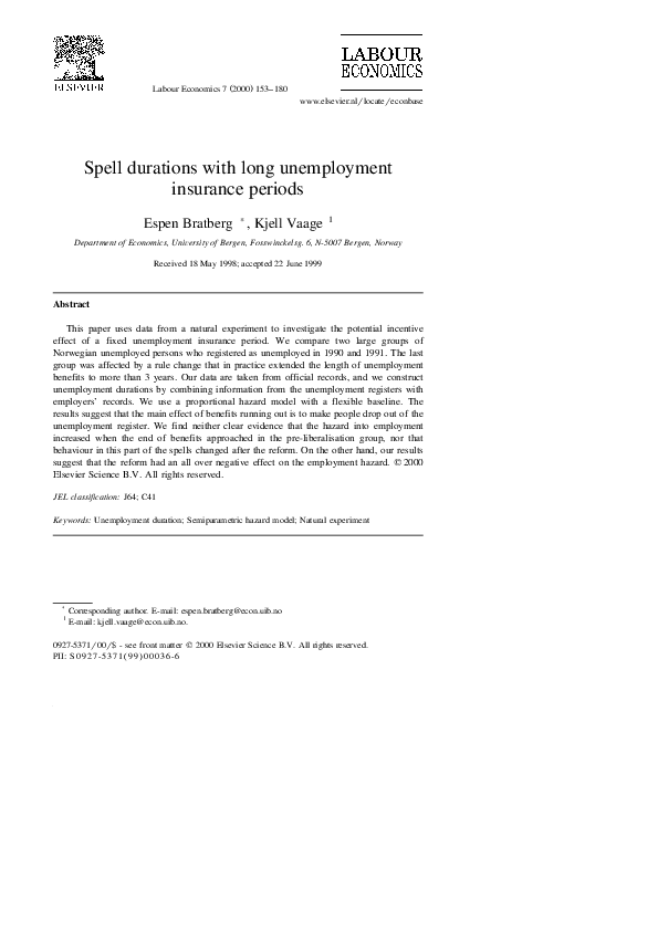 (PDF) Spell durations with long unemployment insurance