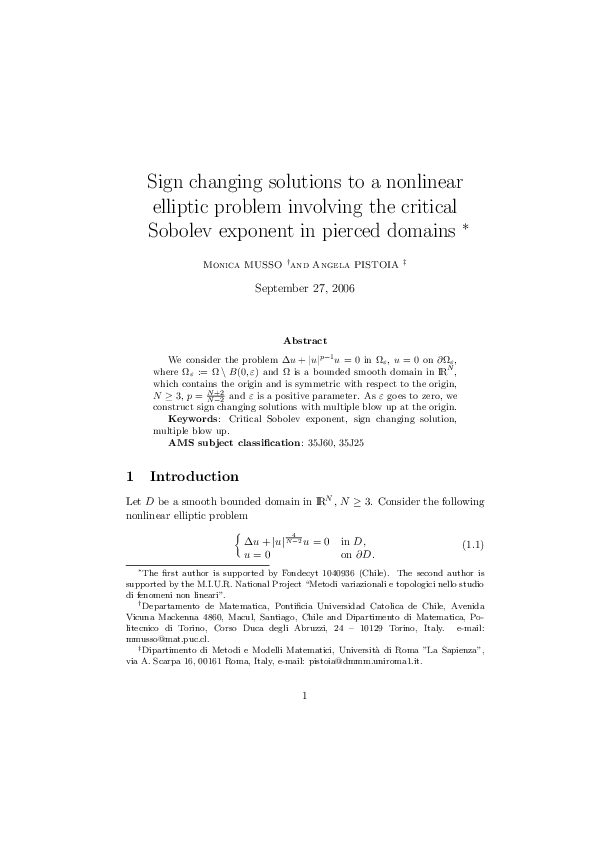 (PDF) Sign changing solutions to a nonlinear elliptic problem involving ...