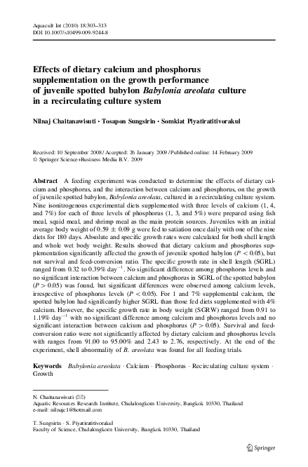 (PDF) Effects of dietary calcium and phosphorus supplementation on the ...