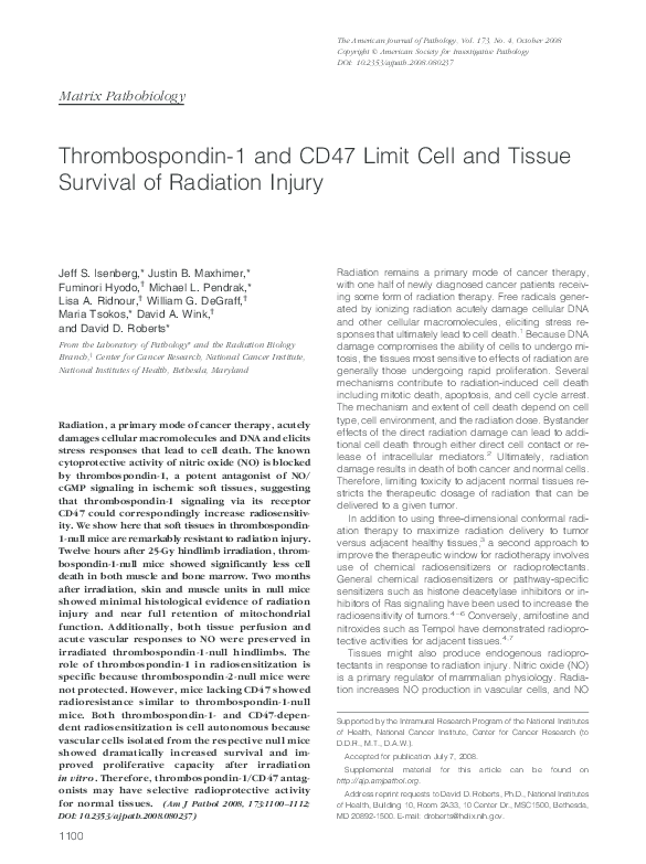 (PDF) Thrombospondin-1 and CD47 Limit Cell and Tissue Survival of ...