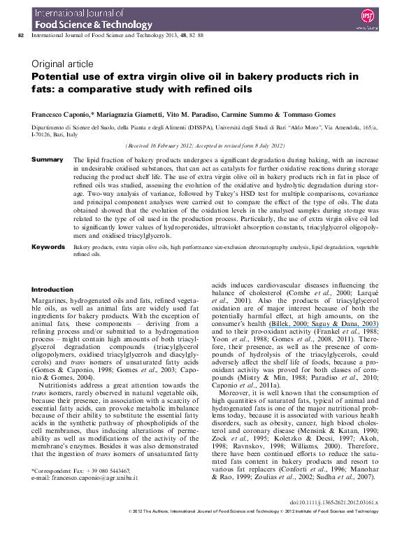 (PDF) Potential use of extra virgin olive oil in bakery products rich ...