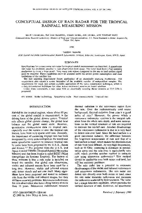 (PDF) Conceptual design of rain radar for the tropical rainfall ...