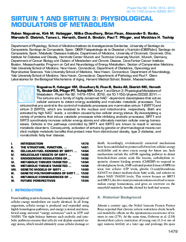 (PDF) Sirtuin 1 and Sirtuin 3: Physiological Modulators of Metabolism