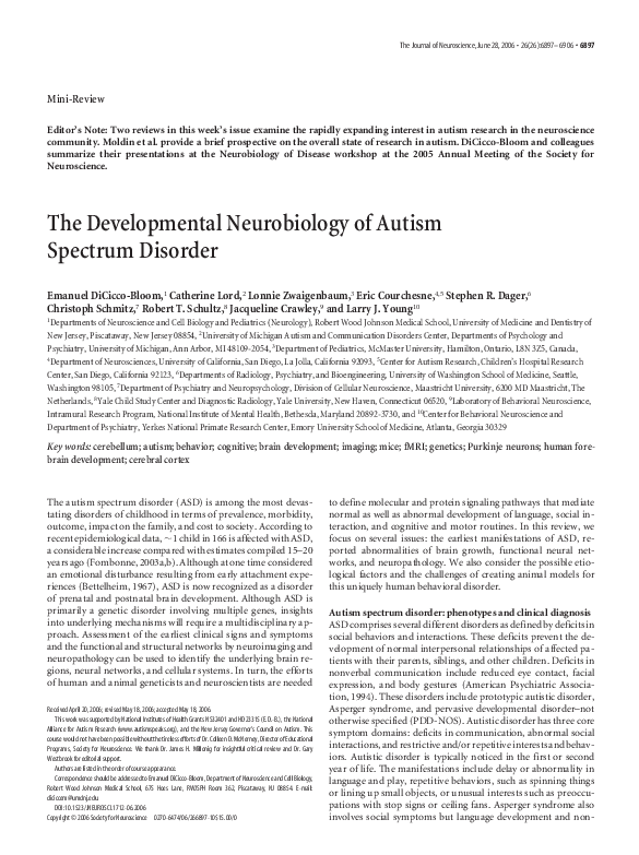 (PDF) The Developmental Neurobiology of Autism Spectrum Disorder