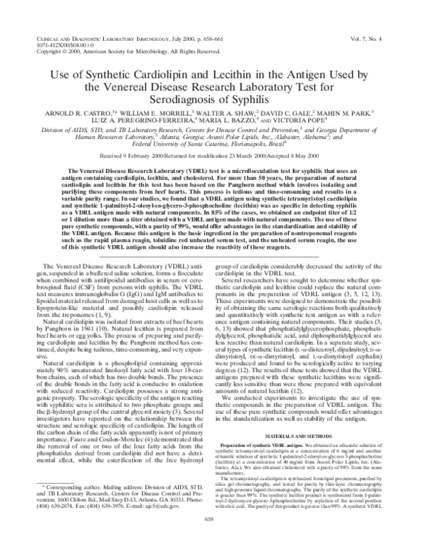 (PDF) Use of Synthetic Cardiolipin and Lecithin in the Antigen Used by the Venereal Disease
