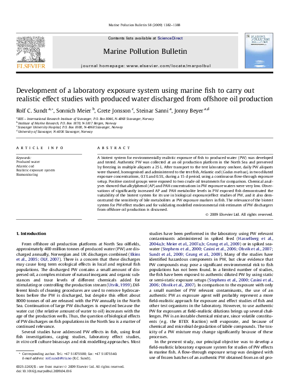 (PDF) Development of a laboratory exposure system using marine fish to ...