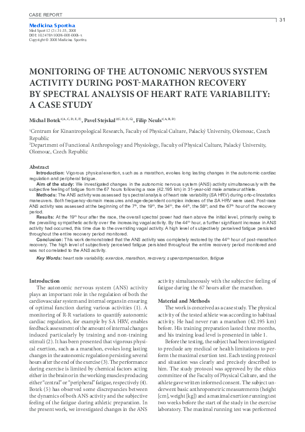 (PDF) Monitoring of the Autonomic Nervous System Activity During Post ...