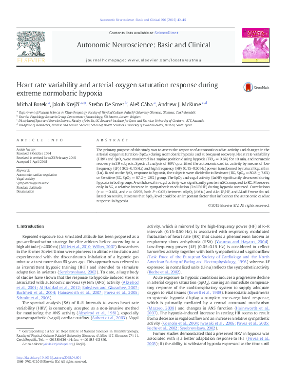 (PDF) Heart rate variability and arterial oxygen saturation response ...