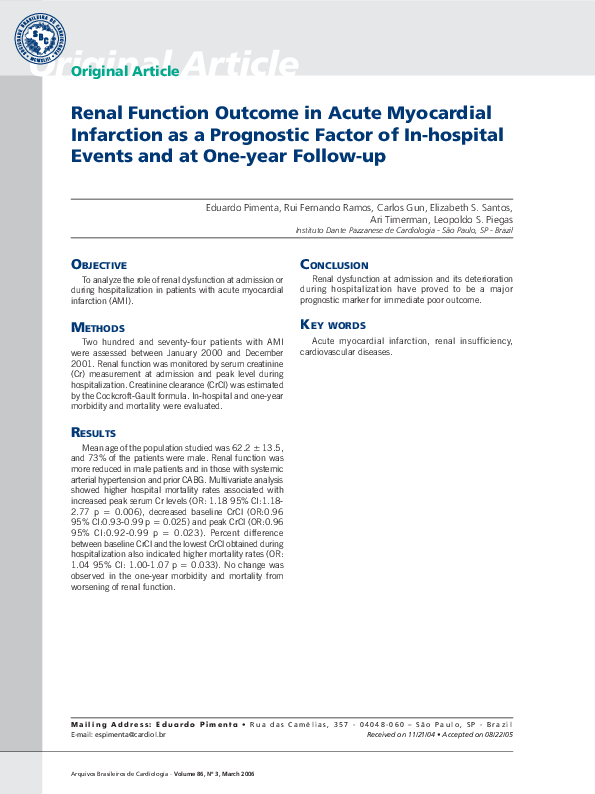 (PDF) [Renal function outcome in acute myocardial infarction as a ...