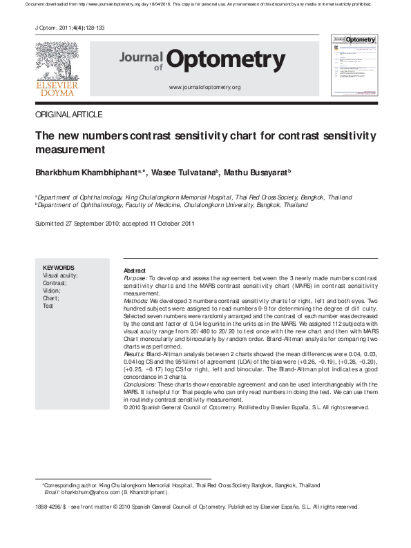 (PDF) The new numbers contrast sensitivity chart for contrast ...