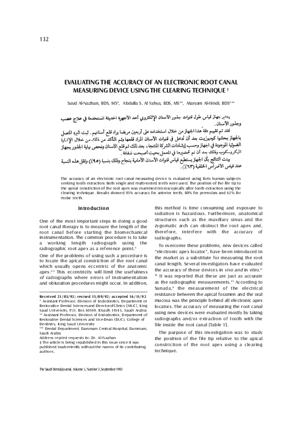 (PDF) Evaluating the accuracy of an electronic root canal measuring device using the clearing