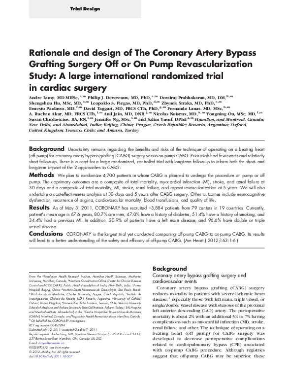 (PDF) Rationale and design of The Coronary Artery Bypass Grafting ...
