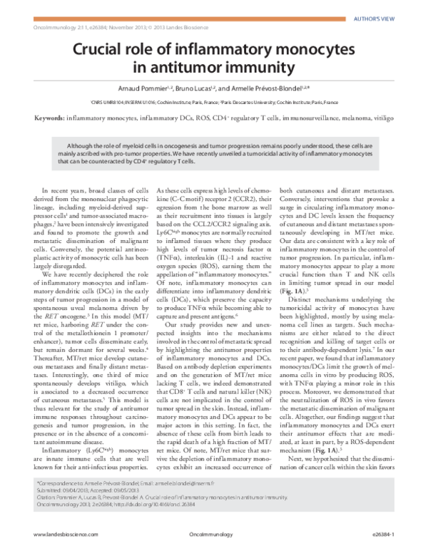 (PDF) Crucial role of inflammatory monocytes in antitumor immunity