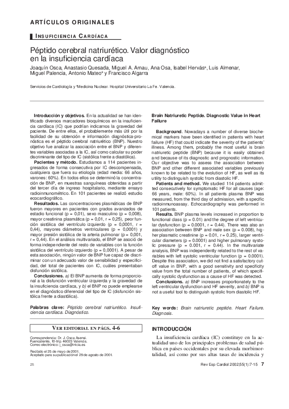 (PDF) Péptido cerebral natriurético. Valor diagnóstico en la