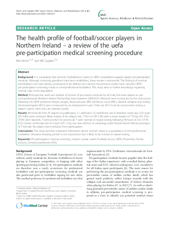 (PDF) The health profile of football/soccer players in Northern Ireland ...