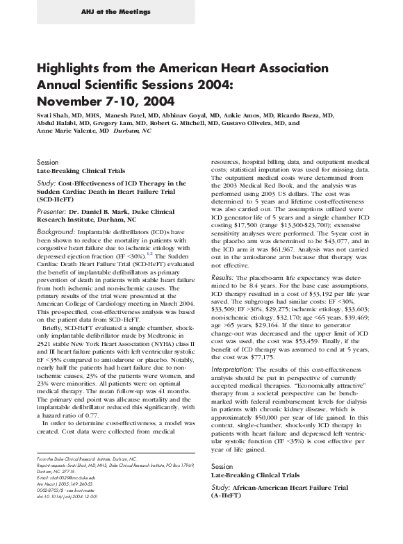 (PDF) Highlights from the American Heart Association annual scientific ...