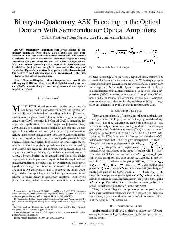 (PDF) Binary-to-Quaternary ASK Encoding in the Optical Domain With ...