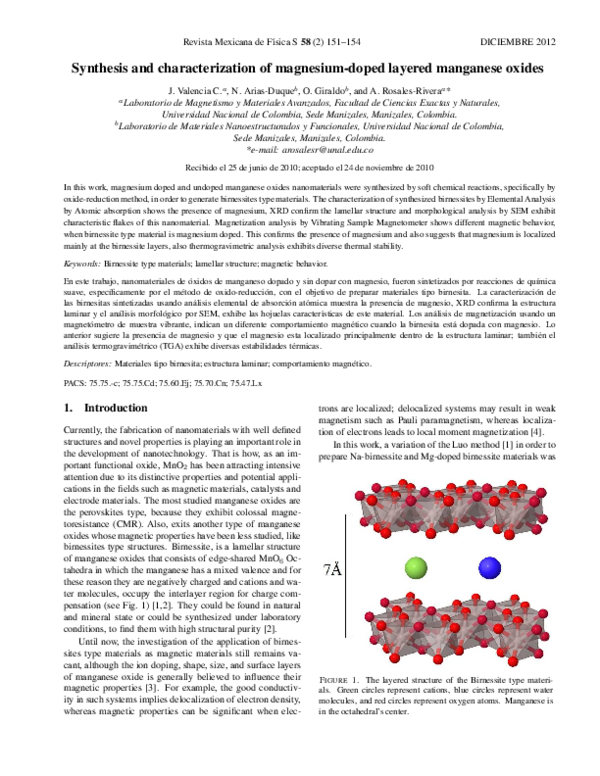 (PDF) Synthesis and characterization of magnesium-doped layered ...